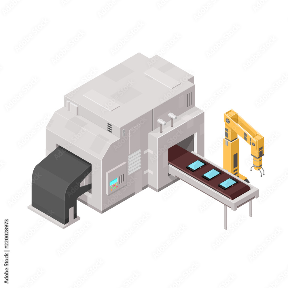 Isometric Factory Assembly Machine
Vector production line with robot arm. Isometric Factory Assembly Machine
Vector production line with robot arm.
