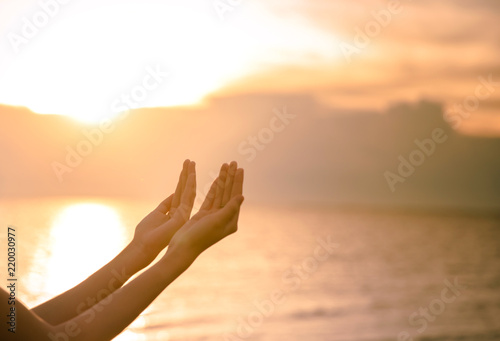Human palm hands action like pray to worship. symbol for worship to Jesus christ. Christianity, religious, faith, Jesus or belief. image for sign and symbol, background, objects, illustration.