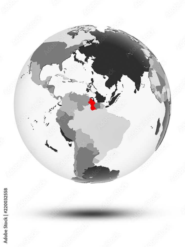 Guyana on political globe Guyana on political globe