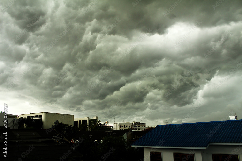 Black rain clouds are forming before rain.