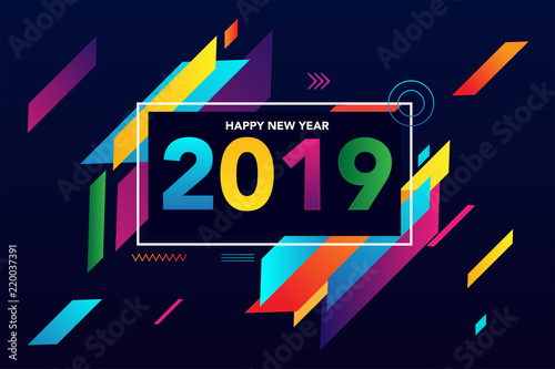 2019 Happy New Year colorful background creative design for your greetings card, flyers, posters, brochure, banners, calendar