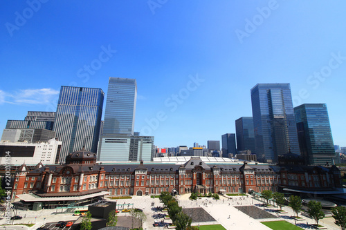 Classical Tokyo station made of brick and new high-rise building