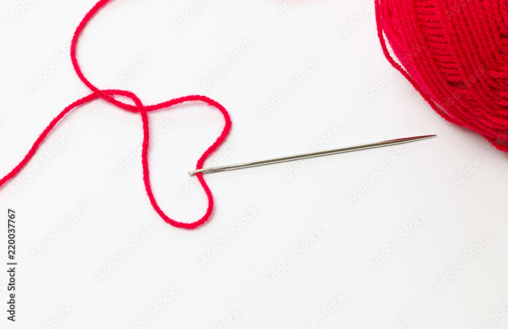 Red yarn design of heart shape for love. Red yarn design of heart shape for love.