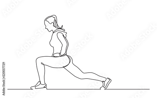 continuous line drawing of female athlete stretching legs