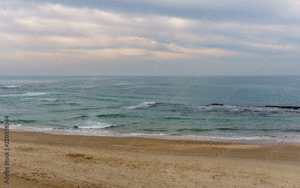 Sandy beach at mediterranean sea in Israel.