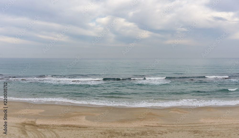 Sandy beach at mediterranean sea in Israel.