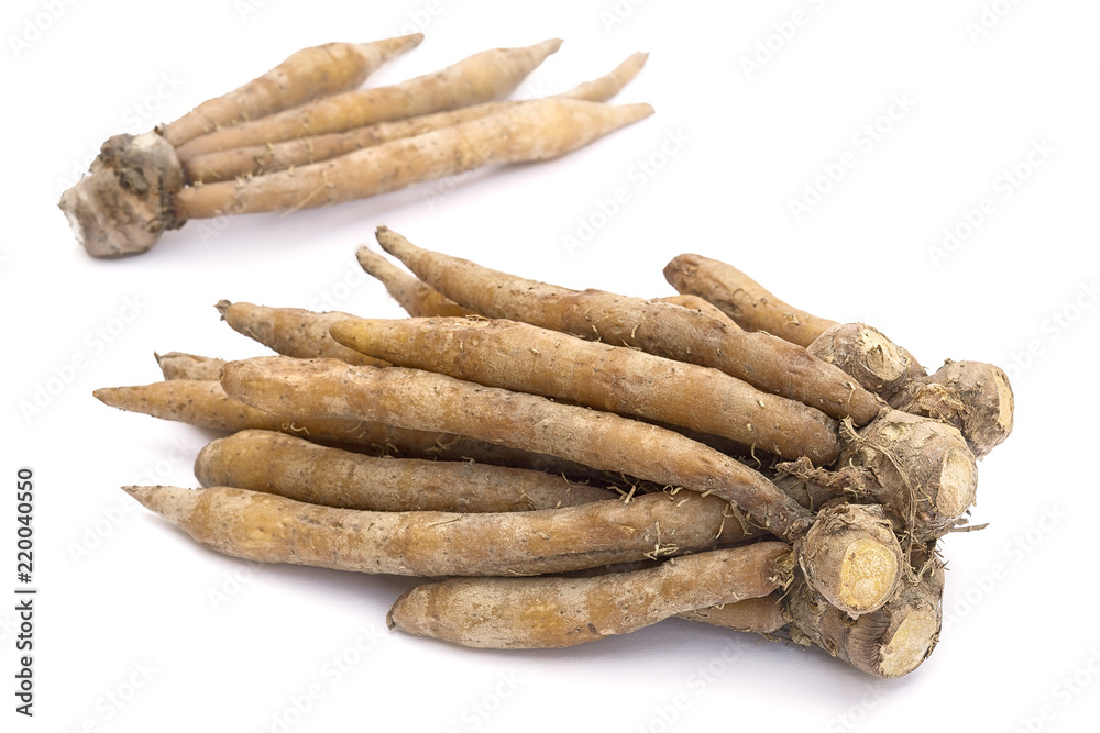 Finger root; Krachai (Boesenbergia rotunda ) on white background; thai herb Finger root; Krachai (Boesenbergia rotunda ) on white background; thai herb