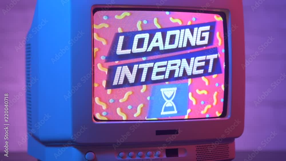 Loading the internet on an old vintage computer screen from the 90s. Retro style concept of the World Wide Web early moments.