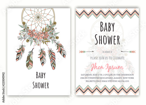  Baby Shower hand drawn native american dream catcher beads vector image.