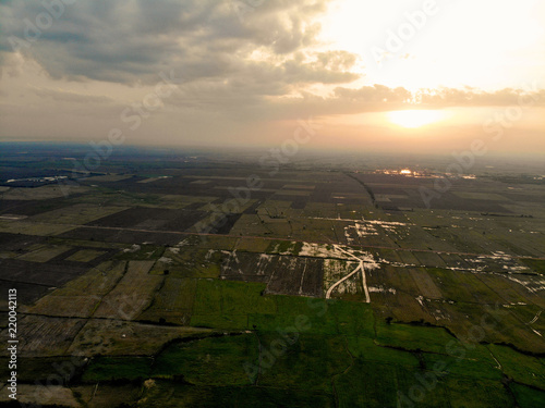 Aerial View of Sunset Field  at Siem Reap  Cambodia