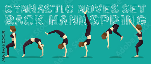 Gymnastic Moves Set Back Handspring Manga Cartoon Vector Illustration