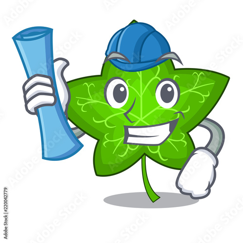 Architect green ivy leaf on character cartoon