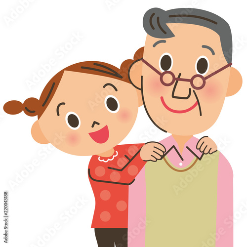 おじいちゃんの肩もみをする孫