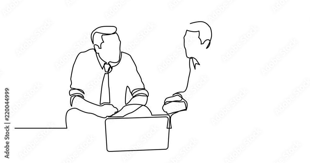 Animation of continuous line drawing of two businessmen sitting and talking Animation of continuous line drawing of two businessmen sitting and talking