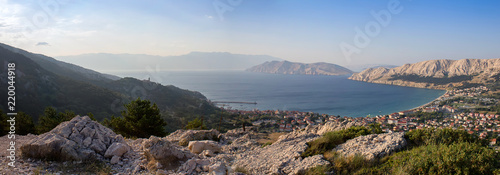 Panoramatic view to city Baska with sea, Croatia