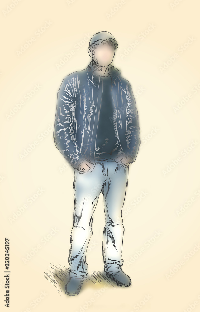 Portrait of a handsome man dressed in t-shirt, jacket and jeans. Abstract  illustration. Ink sketch effect Stock Illustration | Adobe Stock