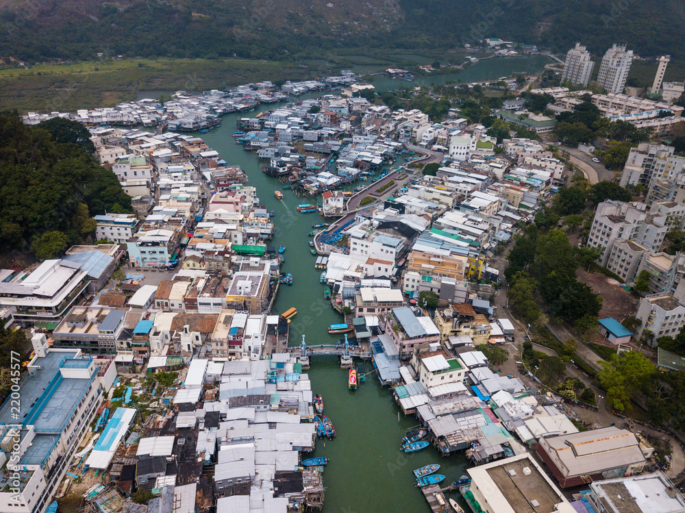 Drone fly over Old Fishing town