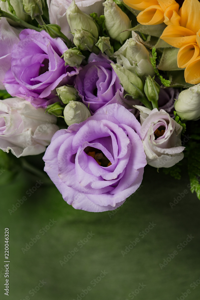 pink and purple roses flower bouquet close up
