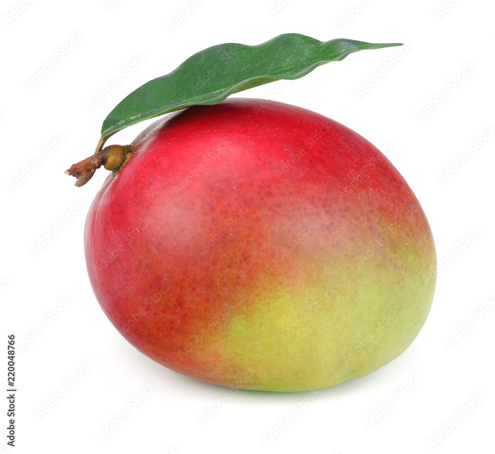 mango with green leaves isolated on white background. healthy food. mango with green leaves isolated on white background. healthy food.