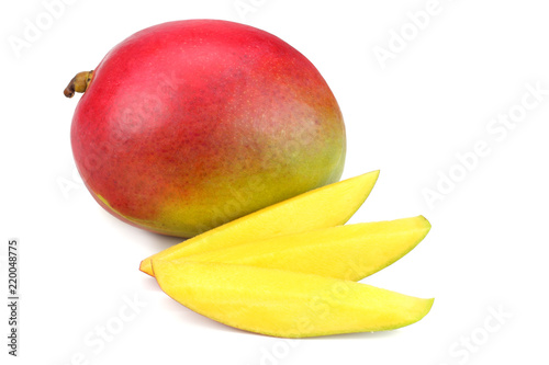 mango slice isolated on white background. healthy food.