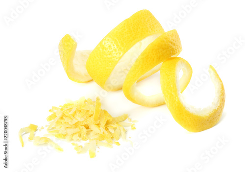 Canvas Print fresh lemon peel and lemon zest isolated on white background