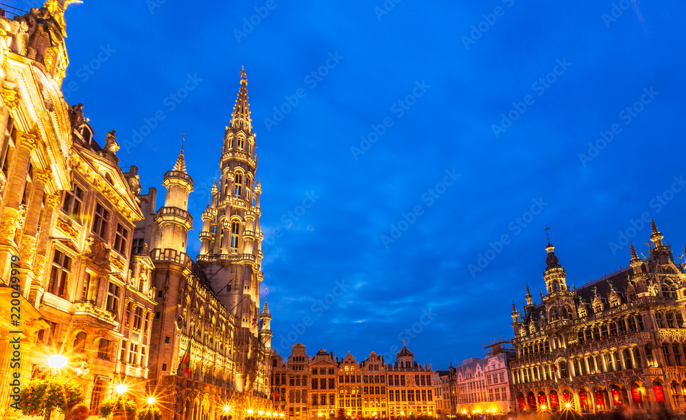 Brussels , Grand place  in summer twilight ,Belgium