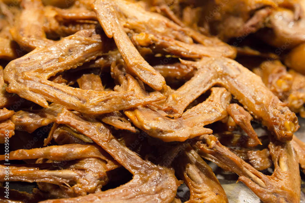 Chinese braised duck or Winged boiled duck . Street food in thailand Chinese braised duck or Winged boiled duck . Street food in thailand