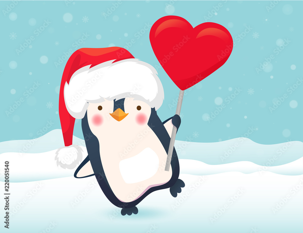 Obraz premium penguin holding heart