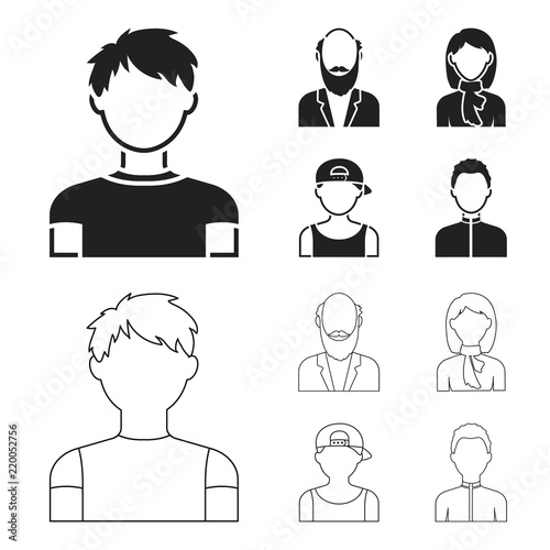 Boy in a cap, redheaded teenager, grandfather with a beard, a woman.Avatar set collection icons in black,outline style vector symbol stock illustration web.