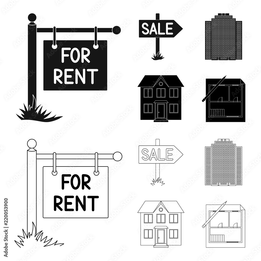 Signs Of Sale And Rent A Skyscraper A Two story Cottage Realtor Set signs-of-sale-and-rent-a-skyscraper-a-two-story-cottage-realtor-set
