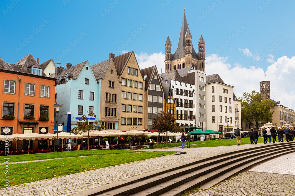 Rhine garden and Cologne Cathedral in summer ,Germany Rhine garden and Cologne Cathedral in summer ,Germany