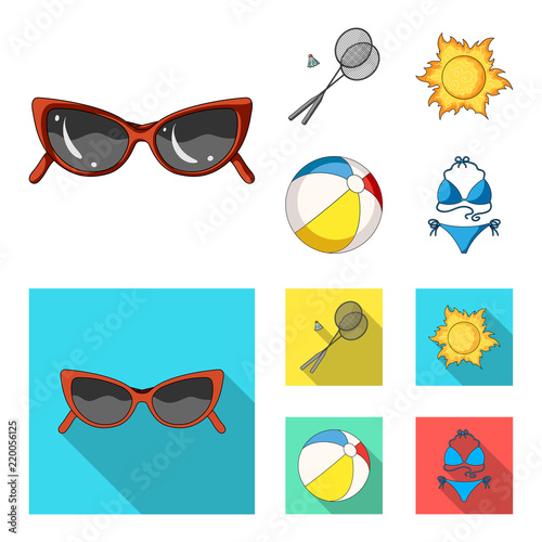 A game of badminton, a ball and the sun.Summer vacation set collection icons in cartoon,flat style vector symbol stock illustration web.
