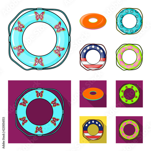 Multicolored swimming circle cartoon,flat icons in set collection for design. Different lifebuoys vector symbol stock web illustration.
