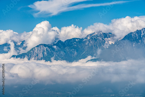 Switzerland, scenic view on Alps with fog, clouds near lake Leman © AlehAlisevich
