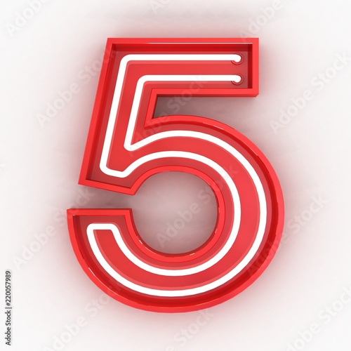 Photography red neon sign number 3d render