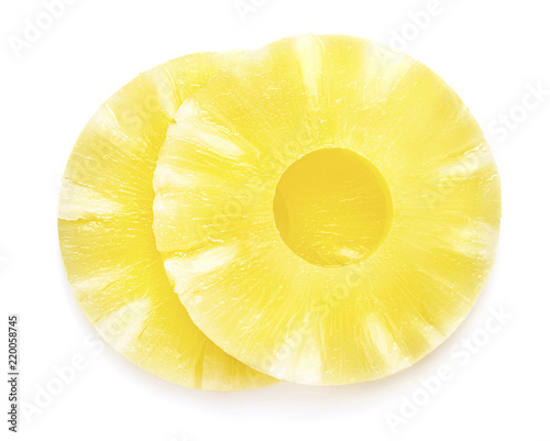 two circle slice of pineapple fruit isolated on white background