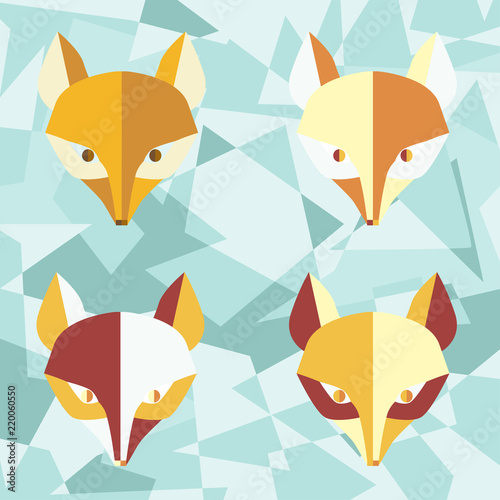 Four paper  foxes turquoise vector poster