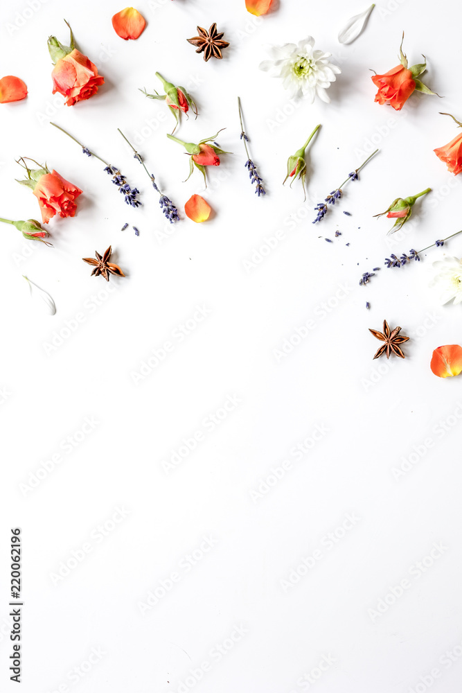 pattern of flowers on white background top view mock up pattern of flowers on white background top view mock up