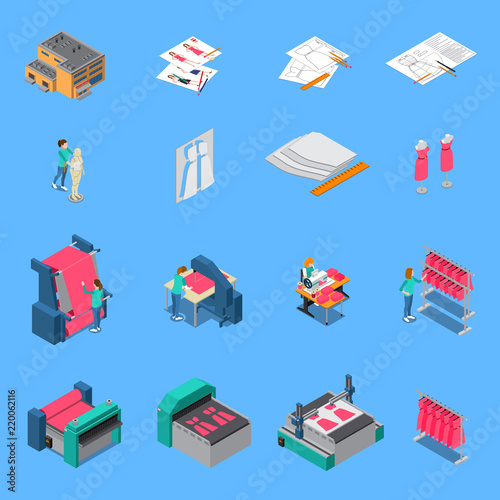 Clothes Factory Isometric Icons Set