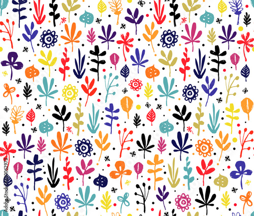 Seamless trendy pattern with small multicolor leaves, autumn background. Vect...