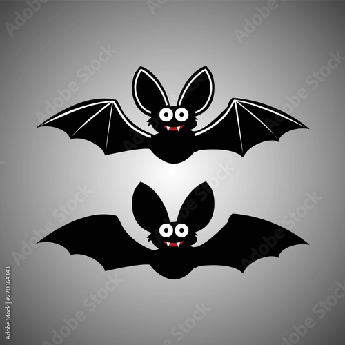 Halloween black bat icon set. Bats Silhouettes. Halloween symbol. Bat with fangs.