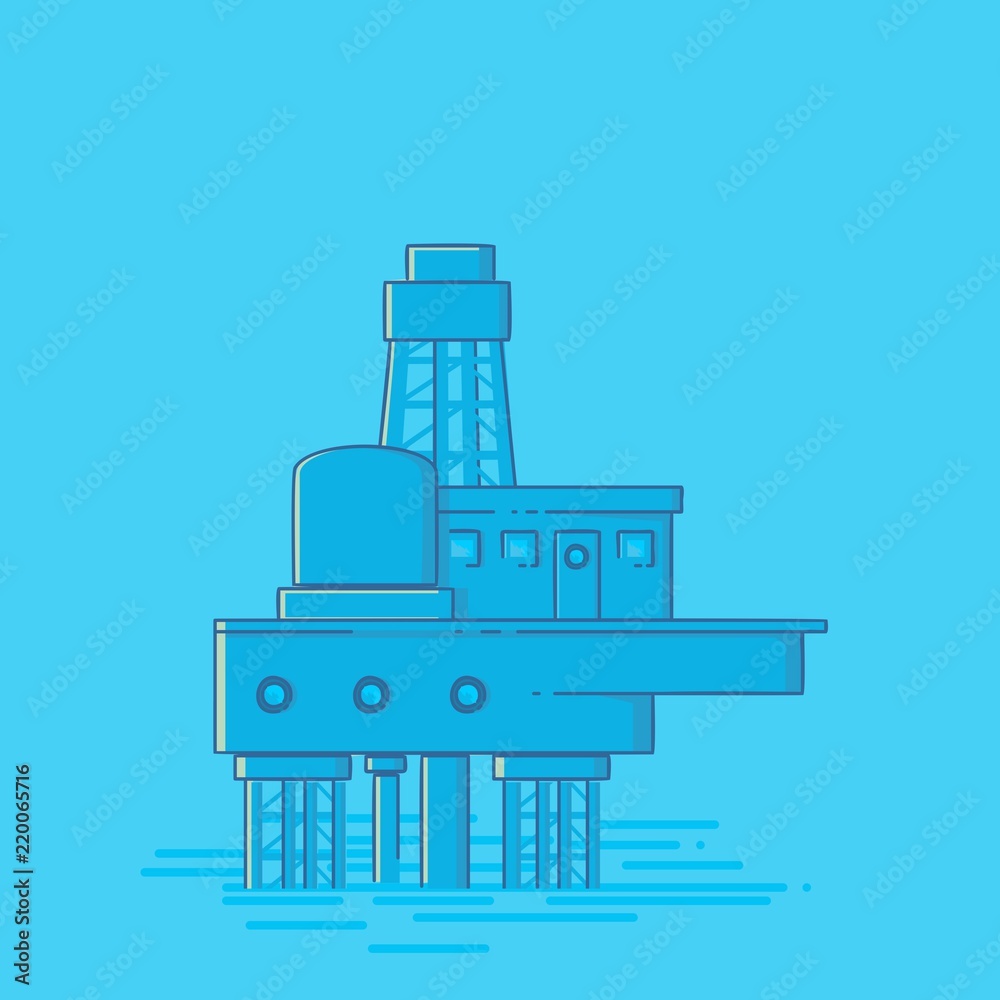 offshore rig in flat style  one color blue theme
