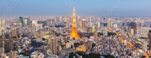 Photography Panorama view of Tokyo Skyline at twilight Japan