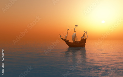 Sailing ship at sunset