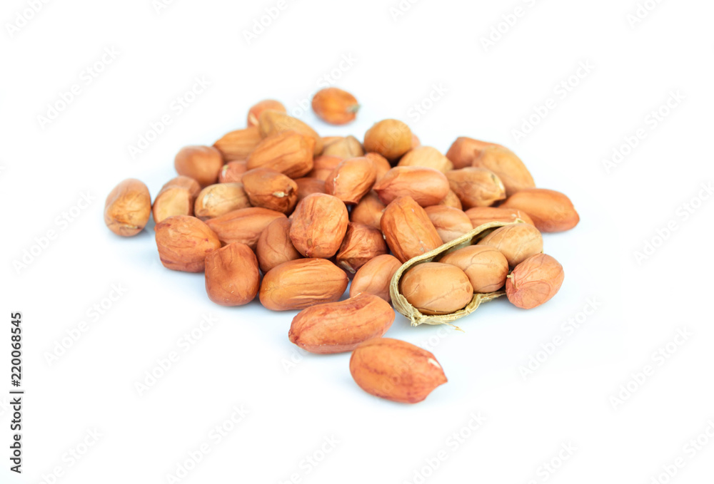 Dried peanuts on the white background. Dried peanuts on the white background.