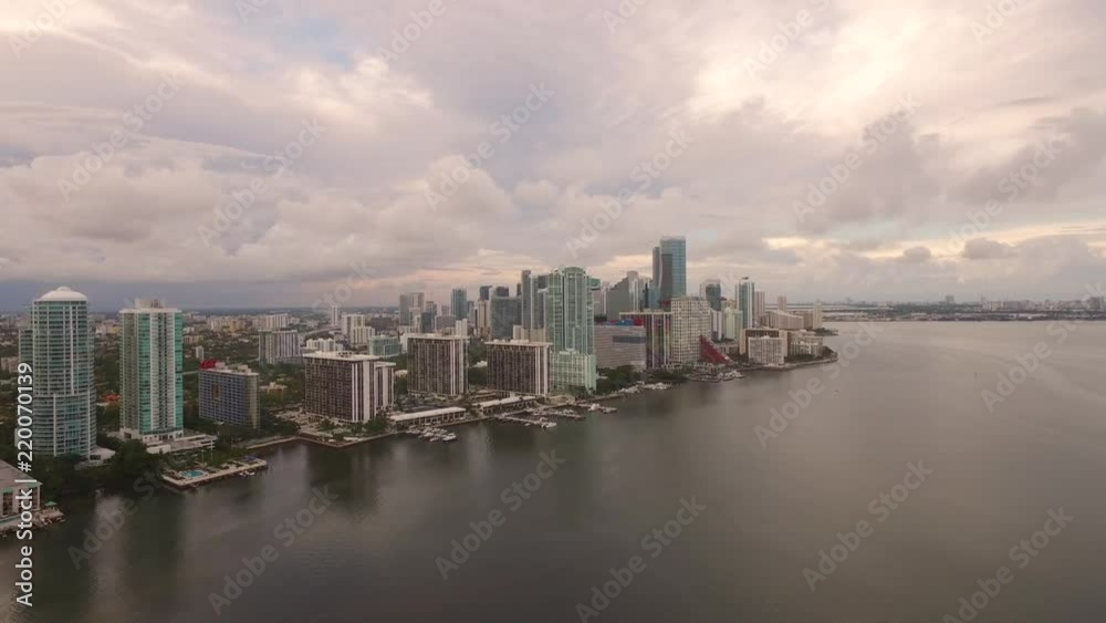 Miami Down Town Aerial Helicopter drone West side Sun set Miami Down Town Aerial Helicopter drone West side Sun set