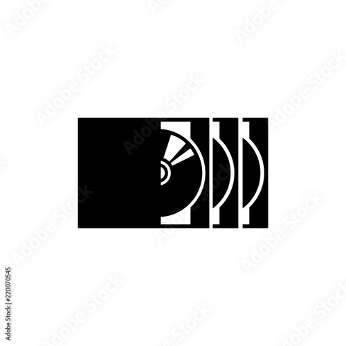 CD Box with Disc, Stack of DVD. Flat Vector Icon illustration. Simple black symbol on white background. CD Box with Disc, Stack of DVD sign design template for web and mobile UI element