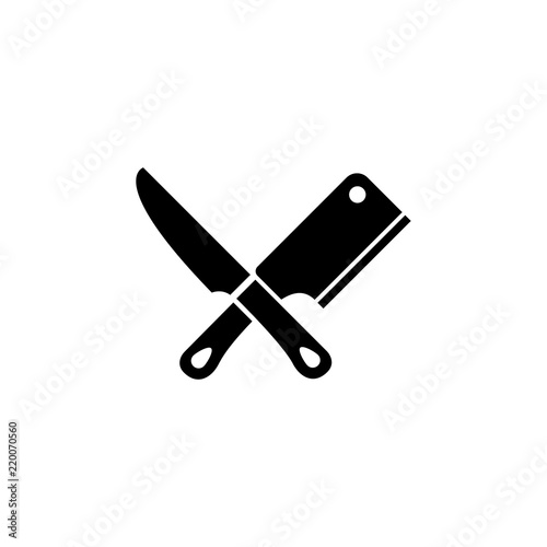 Meat Cutting Knives, Butcher Tools. Flat Vector Icon illustration. Simple black symbol on white background. Meat Cutting Knives, Butcher Tools sign design template for web and mobile UI element