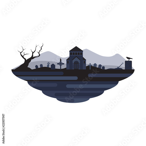 Cemetery Tomb Catacomb and Graveyard Halloween Landscape Vector