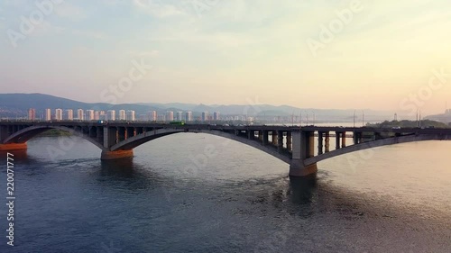 Wallpaper Mural Beautiful aerial drone footage of the bridge in Krasnoyarsk city Torontodigital.ca